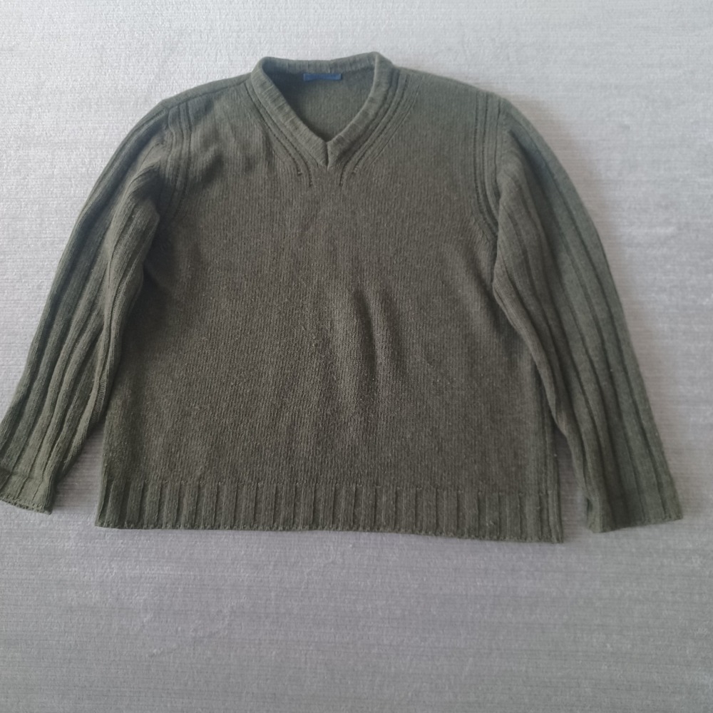 Vintage Balthazar Wool Knit‎ Sweater Mens Large Green V-Neck Casual Stretch